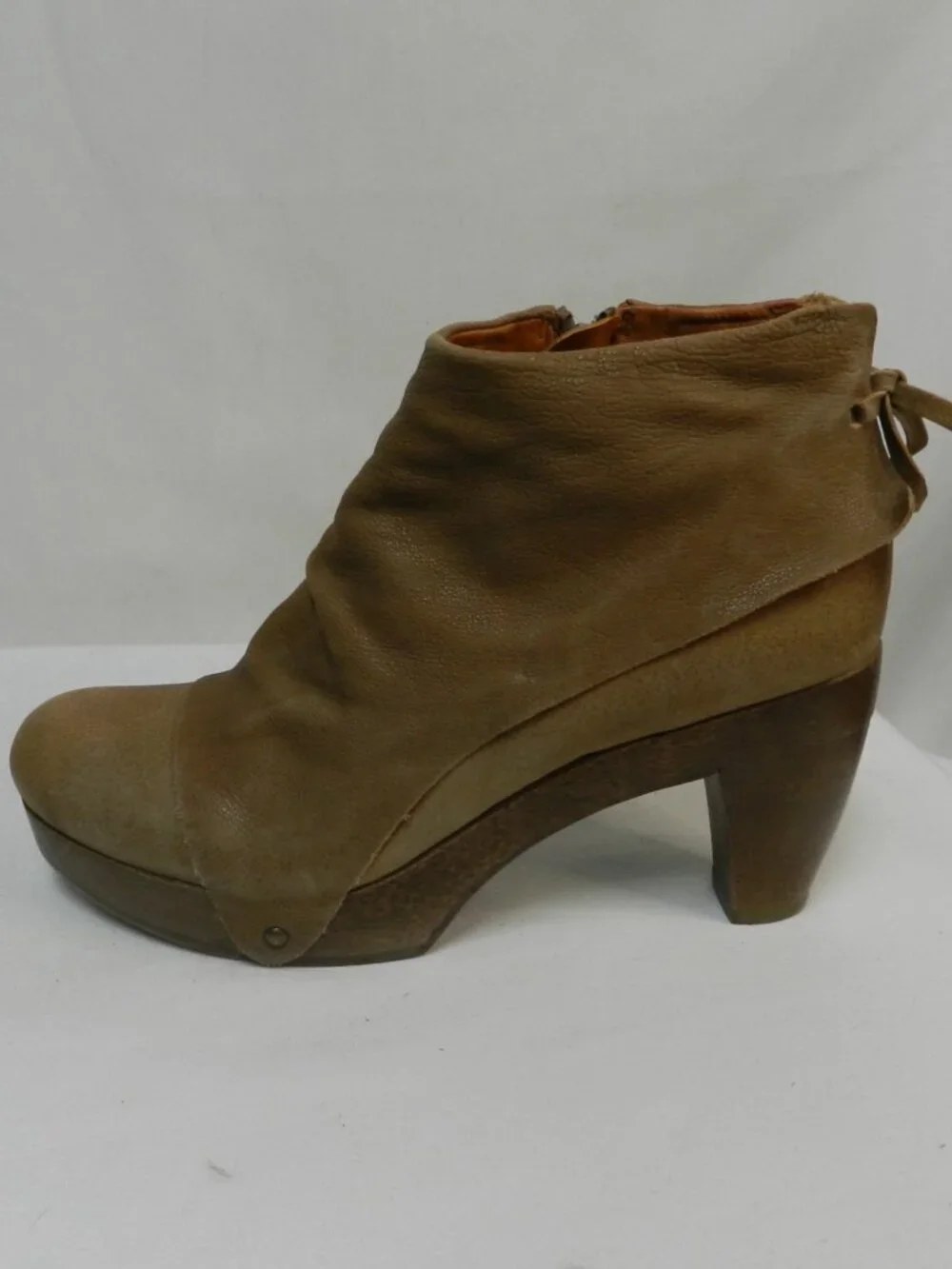 Coclico Ndakinna Leather Wood Clog ankle Boots Booties brown zip Size Sz 39 US 8